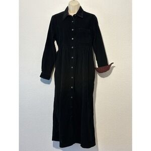 Eddie Bauer Womens Black Corduroy Long Sleeve Maxi Dress Medium Petite